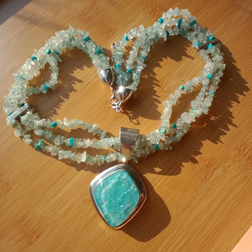 JAY KING DTR AQUAMARINE NECKLACE AND DICHROIC GLASS  PENDANT 925 STERLIN… - Picture 10 of 13